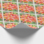 ヘレンの珊瑚色のユリの水色 ラッピングペーパー (角)