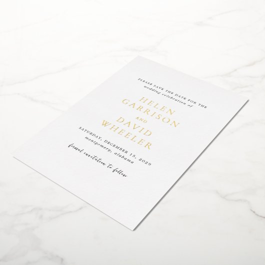 ヘレンクラシックエレガントな結婚式の日付を保存 箔招待状 (回転した状態)