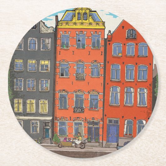 ヘレングラハチカナルアムステルダムオランダ ラウンドペーパーコースター (正面)