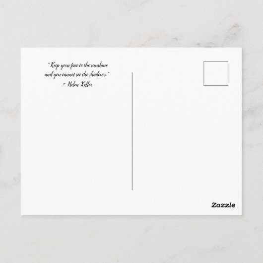 ヘレン・ケラーの引用付き美しいひまわり ポストカード (裏面)