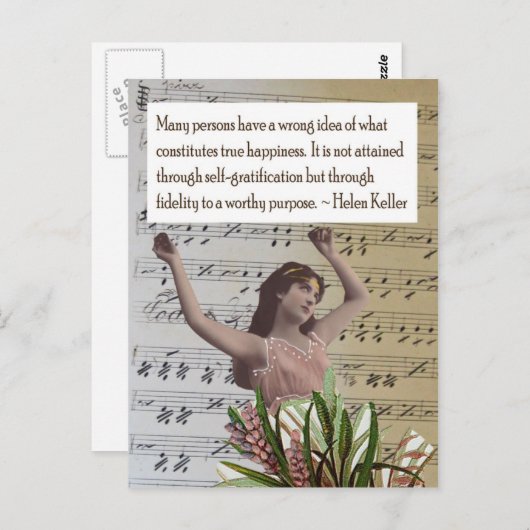 ヘレン・ケラーの引用文のコラージュの郵便はがき ポストカード (正面/裏面)