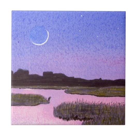 ヘロンと月 タイル (正面)