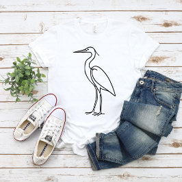 ヘロンのラインアート - ミニマリストな鳥のイラスト Tシャツ