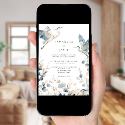 ヘロンエレガント赤面ほこりっぽい青い結婚葉 招待状