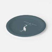 ヘロンシルエットホワイトオンダークティール(緑がかった色)ブルーシンプル ペーパープレート (アングル)