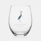 ヘロンシルエット結婚ティール(緑がかった色)のゲスト ステムなしワイングラス (正面)