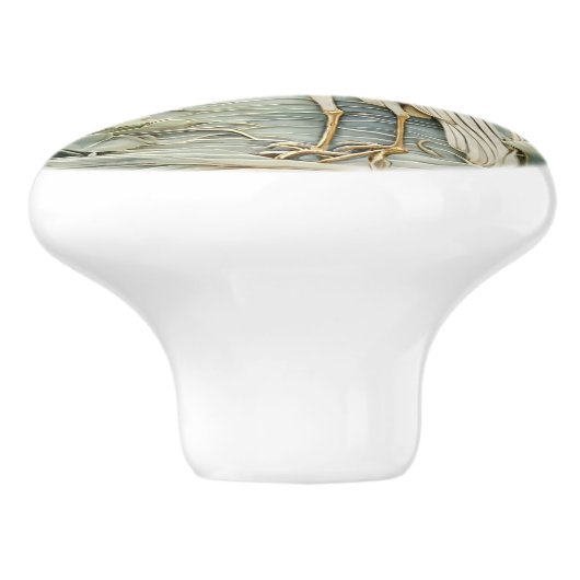 ヘロンシーバードアールヌーボーフェイクレリーフ、 浮き彫り離れミント セラミックノブ (側面)