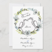 ヘロンバードカップルと花のリース結婚式の招待 招待状 (正面)