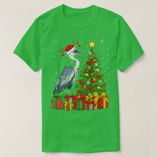 ヘロンバード照明クリスマスツリーサンタハットヘロンチ Tシャツ (デザイン正面)