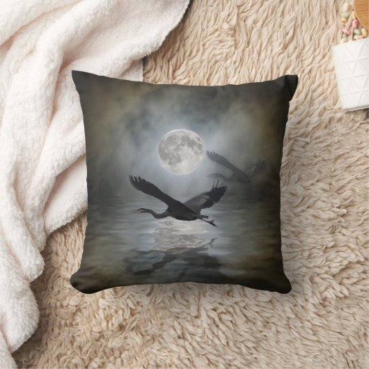 ヘロンムーンファンタジー野生動物ヘロン愛好家 クッション (ブランケット)