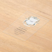 ヘロンモノグラムクレスト 湖のエレガントな結婚式 アクリル招待状 (レイダウン)