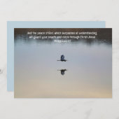 ヘロン鳥の平和な湖バイブル聖句フラットカード サンキューカード (正面/裏面)