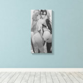 ヘンタイアンゲリックガールズブラックアンドホワイトプリント キャンバスプリント (インサイチュ (ウッドフロア))