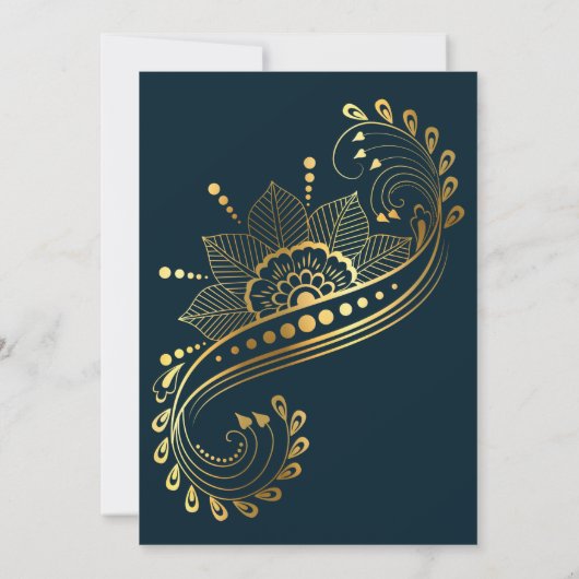 ヘンディのインドのペイズリーターコイズグリーンかわいいインドの花嫁 招待状 (裏面)