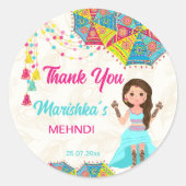 ヘンディピンクブルーかわいいインドの女の子ありがとうフェイバー ラウンドシール (正面)