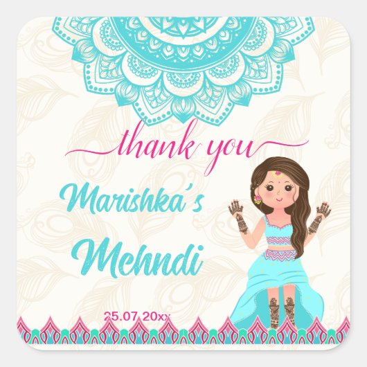 ヘンディボードサイン ウェルカム ピンクとブルー 花嫁 スクエアシール (正面)