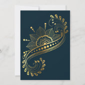 ヘンディ インドのペイズリー ティールグリーンのかわいいインドの花嫁 招待状 (裏面)