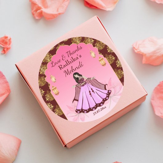 ヘンディ マロン ピンク ゴールド ロータス インド花嫁 ギフト ラウンドシール