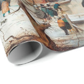 ヘンドリックアベルキャンプ冬の風景とアイススケーター ラッピングペーパー (ロールコーナー)