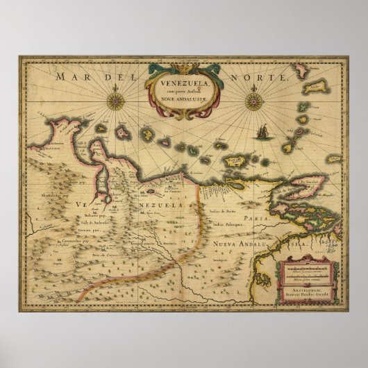 ヘンドリック・ホンジウスによるベネズエラの地図（1630年） ポスター (正面)