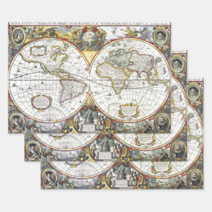ヘンドリック・ホンディウスによるアンティークな古地図 1630年 ラッピングペーパーシート