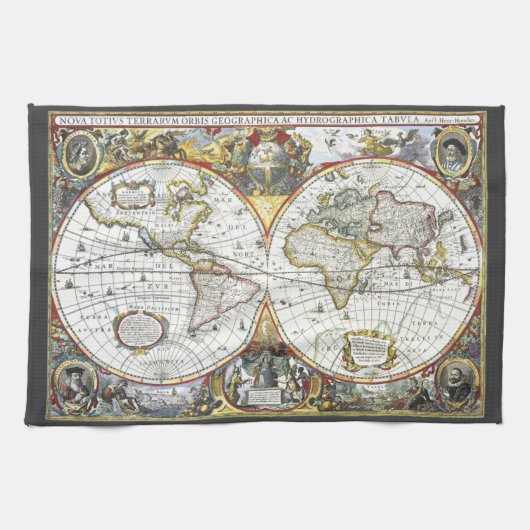 ヘンドリック・ホンディウスによる1630年の古地図「ノヴァ・トティウス・テララム・オルビス・ゲオグラ キッチンタオル (横)