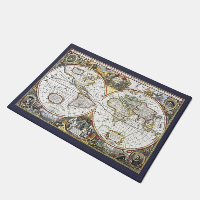 ヘンドリック・ホンディウスによる1630年の古地図「ノヴァ・トティウス・テララム・オルビス・ゲオグラ ドアマット (アングル)