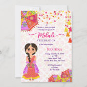 ヘンナが可愛いインドの花嫁の傘 ピンク 招待状 (正面)