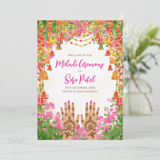 ヘンナの招待状 & ヘンナの招待状 ヒンズー教の結婚式 招待状 (スタンド正面)