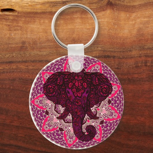 ヘンナエレファントヘッドマンダラピンクメンディタトゥー キーホルダー (正面)