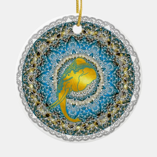 ヘンナエレファントマンダラガネシャマインドフルギフト セラミックオーナメント (正面)