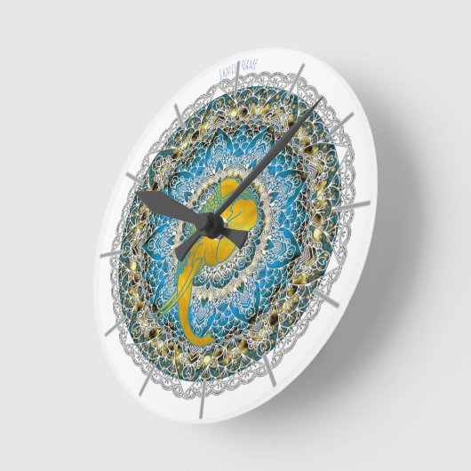 ヘンナエレファントマンダラガネシャマインドフルネスクロック ラウンド壁時計 (傾斜)