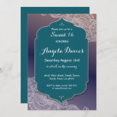 ヘンナスタイルのジュエル スイート16 バースデーパーティー 16歳 招待状 (正面/裏面)