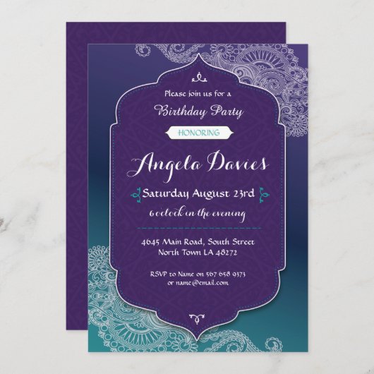 ヘンナスタイルジュエルバースデーパーティ招待状アラビアン40 招待状 (正面/裏面)