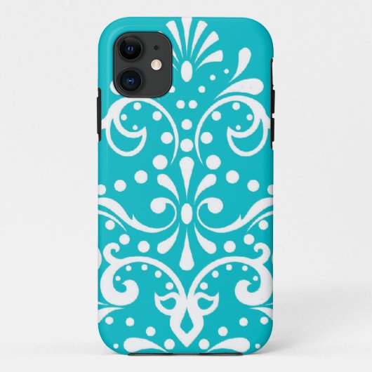 ヘンナスタイル ダマスク柄 ターコイズブルーとホワイト Case-Mate iPhoneケース (裏面)