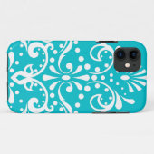 ヘンナスタイル ダマスク柄 ターコイズブルーとホワイト Case-Mate iPhoneケース (裏面(横))