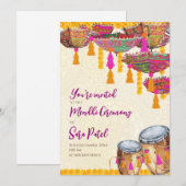 ヘンナパーティー招待状 メヘンディ招待状, メヘンディパーティー 招待状 (正面/裏面)