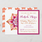 ヘンナフラワーブライダルシャワーインビテーション暗い赤紫色 招待状 (正面/裏面)