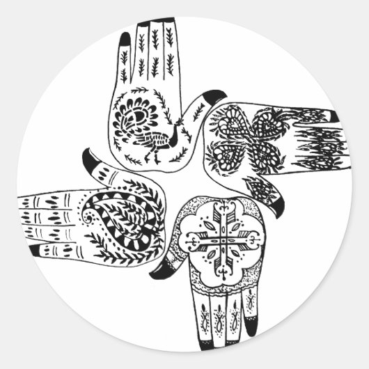 ヘンナメーンディハンズインディアン色彩の鮮やかデザインズ ラウンドシール (正面)