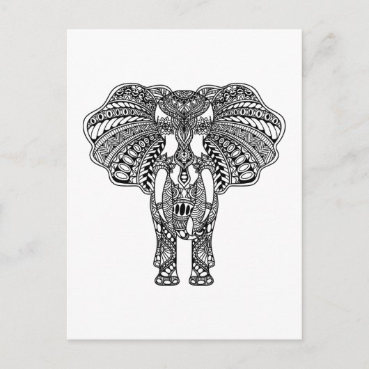 ヘンナメーンディ飾インディアンゾウ ポストカード (正面)