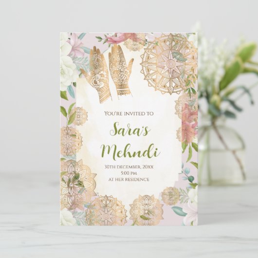 ヘンナ招待状 & メンディー招待状 メンディーへの招待 招待状 (スタンド正面)
