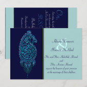 ヘンナ・ピーコック（結婚式）（青） 招待状 (正面/裏面)