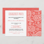 ヘンナ・ペイズリーのエンゲージメントパーティー招待状（コーラル） 招待状 (正面/裏面)