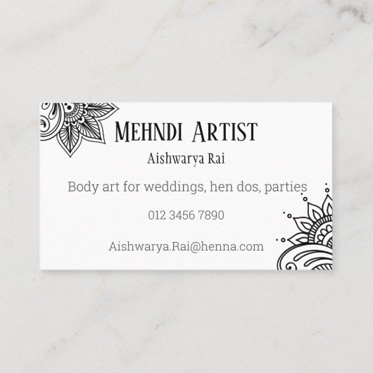 ヘンナ・メンディ・タトゥー・アーティストズ名刺 名刺 (裏面)
