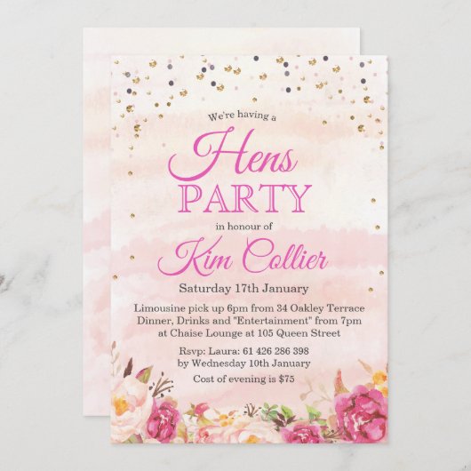ヘンパーティーフローラ水彩招待状 招待状 (正面/裏面)