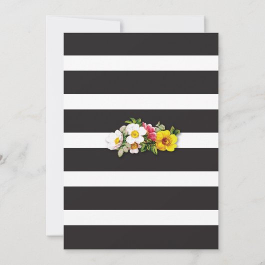 ヘンパーティーブランチシャワーストライプフローラピンク招待状 招待状 (裏面)