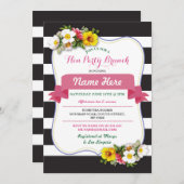 ヘンパーティーブランチシャワーストライプフローラピンク招待状 招待状 (正面/裏面)