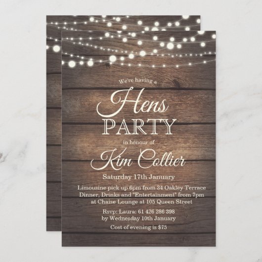 ヘンパーティー素朴ウッドライト招待状 招待状 (正面/裏面)