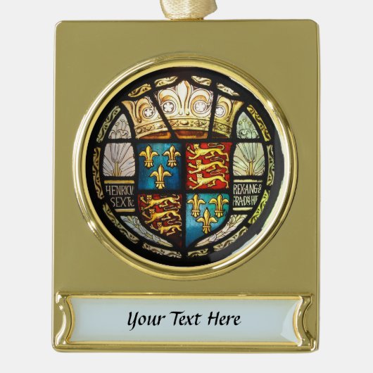 ヘンリー八世ステンドグラスTudorの王室のな紋章付き外衣 ゴールドプレートバナーオーナメント (正面)