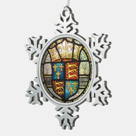 ヘンリー八世ステンドグラスTudorの王室のな紋章付き外衣 スノーフレークピューターオーナメント (右)